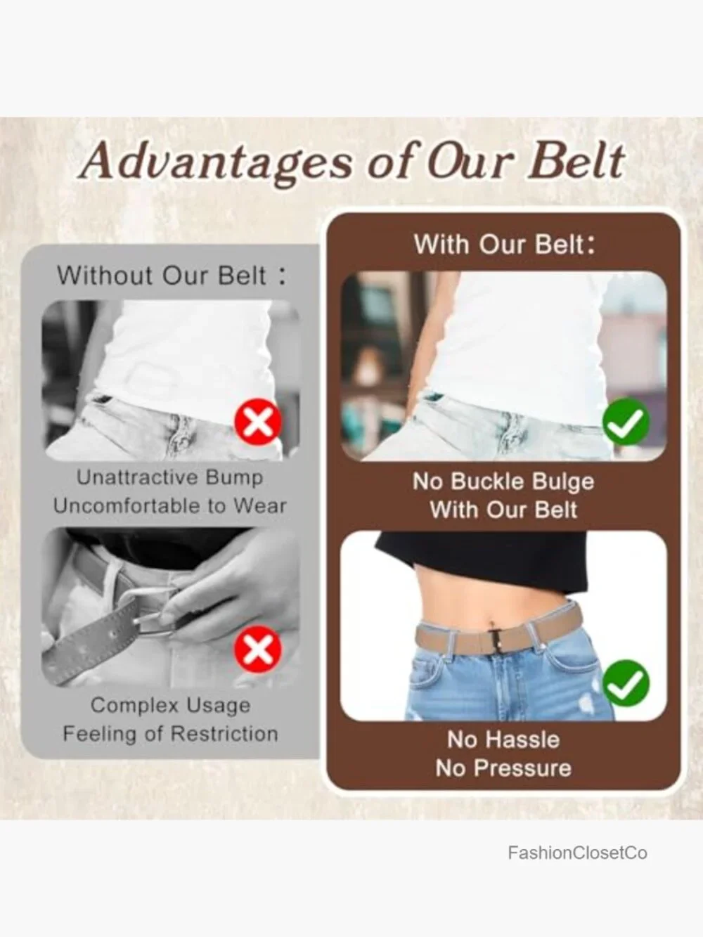 2Pcs Elastic Stretch Belt with Flat Buckle for Jeans Pants Dresses